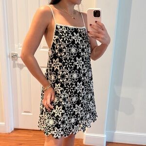 Black & White Floral crochet Mini Dress
